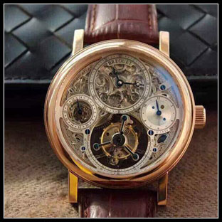 ブレゲ BREGUET メンズ 42mm シースルーバック 手巻き式腕時計