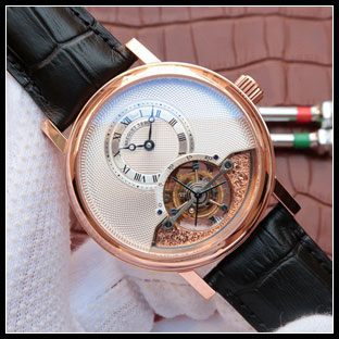 ブレゲ BREGUET メンズ 42mm シースルーバック 手巻き式腕時計