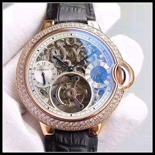 カルティエ メンズ 46mm シースルーバック 手巻き式腕時計