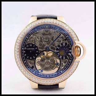 カルティエ メンズ 46mm シースルーバック 手巻き式腕時計