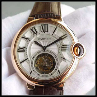 カルティエ メンズ 44mm シースルーバック 手巻き式腕時計