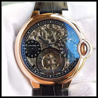 カルティエ メンズ 46mm シースルーバック 手巻き式腕時計