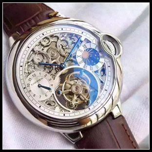 カルティエ メンズ 46mm シースルーバック 手巻き式腕時計