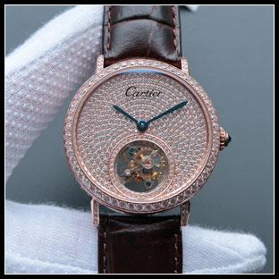 カルティエ メンズ 40mm シースルーバック 手巻き式腕時計