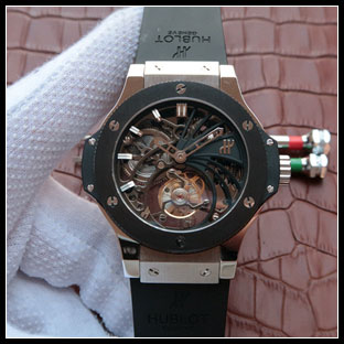 ウブロ メンズ シースルーバック 44mm 手巻き式腕時計