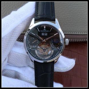 ジャガールクルト メンズ 42mm シースルーバック 手巻き式腕時計