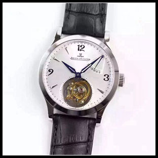ジャガールクルト メンズ 42mm シースルーバック 手巻き式腕時計