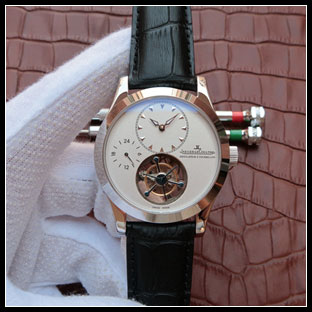 ジャガールクルト メンズ 42mm シースルーバック 手巻き式腕時計