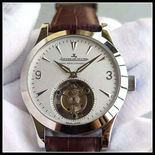 ジャガールクルト メンズ 43mm シースルーバック 手巻き式腕時計