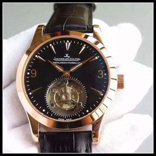 ジャガールクルト メンズ 43mm シースルーバック 手巻き式腕時計