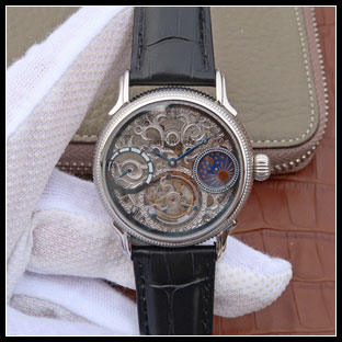 パテックフィリップ メンズ 42mm シースルーバック 手巻き式腕時計