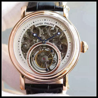 パテックフィリップ メンズ 42mm シースルーバック 手巻き式腕時計