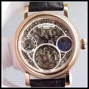 パテックフィリップ メンズ 42mm シースルーバック 手巻き式腕時計