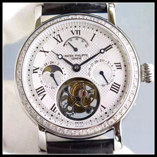 パテックフィリップ メンズ 42mm シースルーバック 手巻き式腕時計
