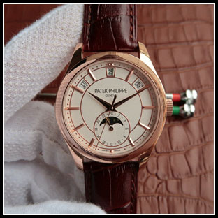 パテックフィリップ メンズ 40mm シースルーバック 自動巻き腕時計 5205R-001
