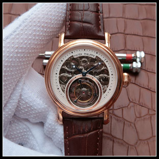 パテックフィリップ メンズ 42mm シースルーバック 手巻き式腕時計