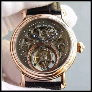 パテックフィリップ メンズ 42mm シースルーバック 手巻き式腕時計