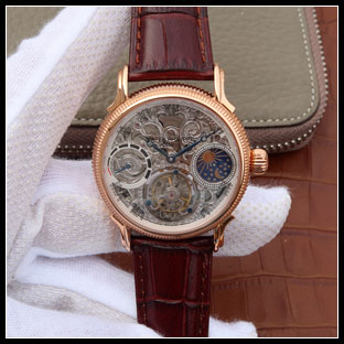 パテックフィリップ メンズ 42mm シースルーバック 手巻き式腕時計