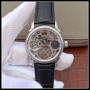 パテックフィリップ メンズ 42mm シースルーバック 手巻き式腕時計