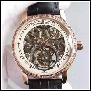 ヴァシュロンコンスタン メンズ 42mm シースルーバック 手巻き式腕時計
