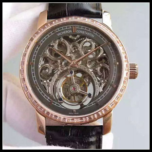 ヴァシュロンコンスタン メンズ 42mm シースルーバック 手巻き式腕時計