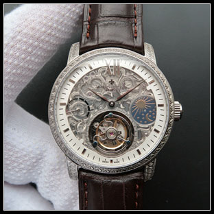 ヴァシュロンコンスタン メンズ 42mm シースルーバック 手巻き式腕時計